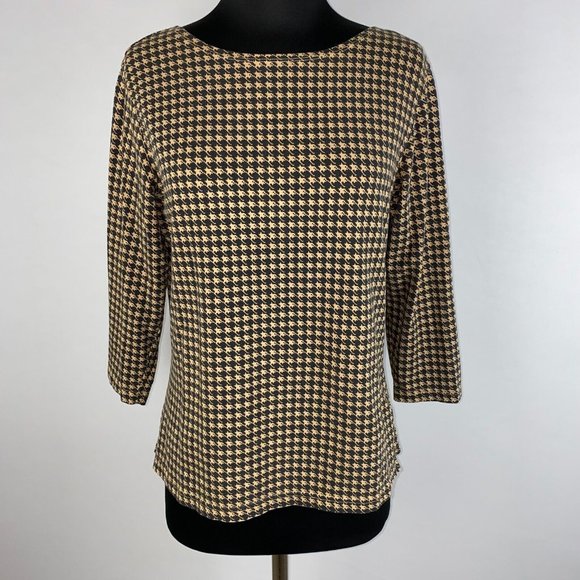 Talbots Petites M Houndstooth Like Abstract Patterned Top 3/4 Sleeves Slit Sides - Picture 1 of 10